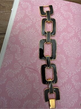 Monet vintage Black and Gold Linked Enamel Bracelet. Chunky. Fun piece.